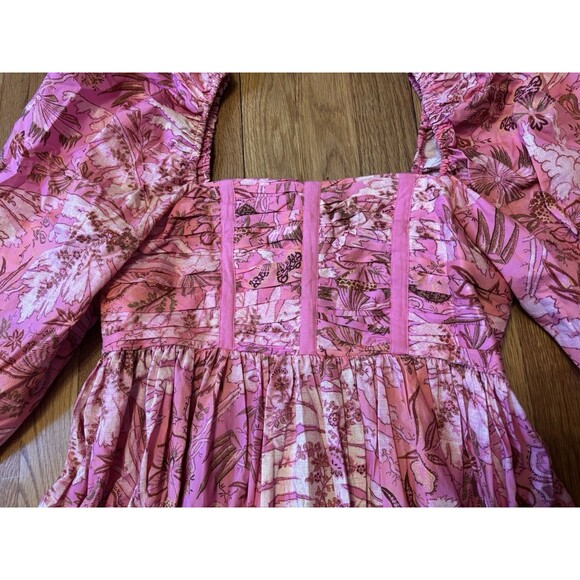 Ulla Johnson Leilani Floral Midi Dress Camellia Pink Puff Sleeve Size 4 - Picture 5 of 9